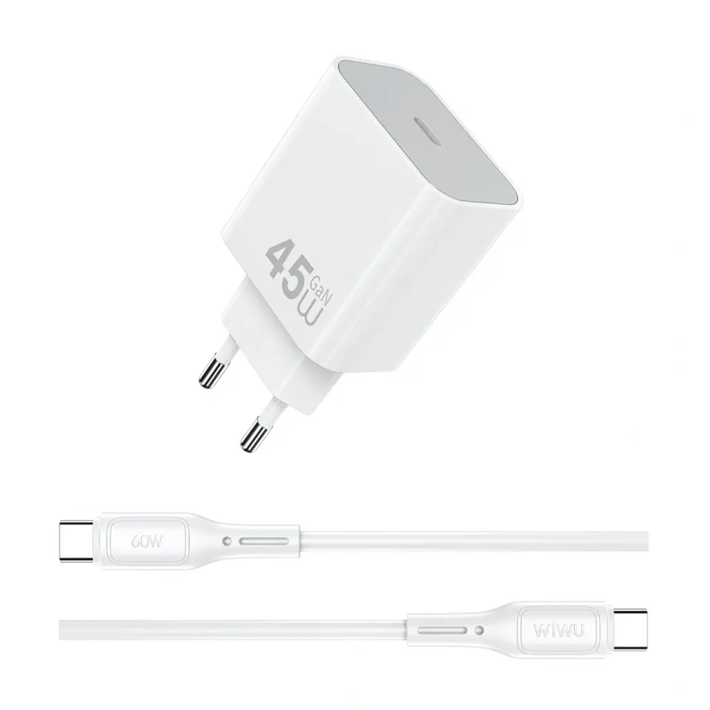 WiWU Essen Wi-G024 45W GaN Charger + USB-C Cable Combo (White)