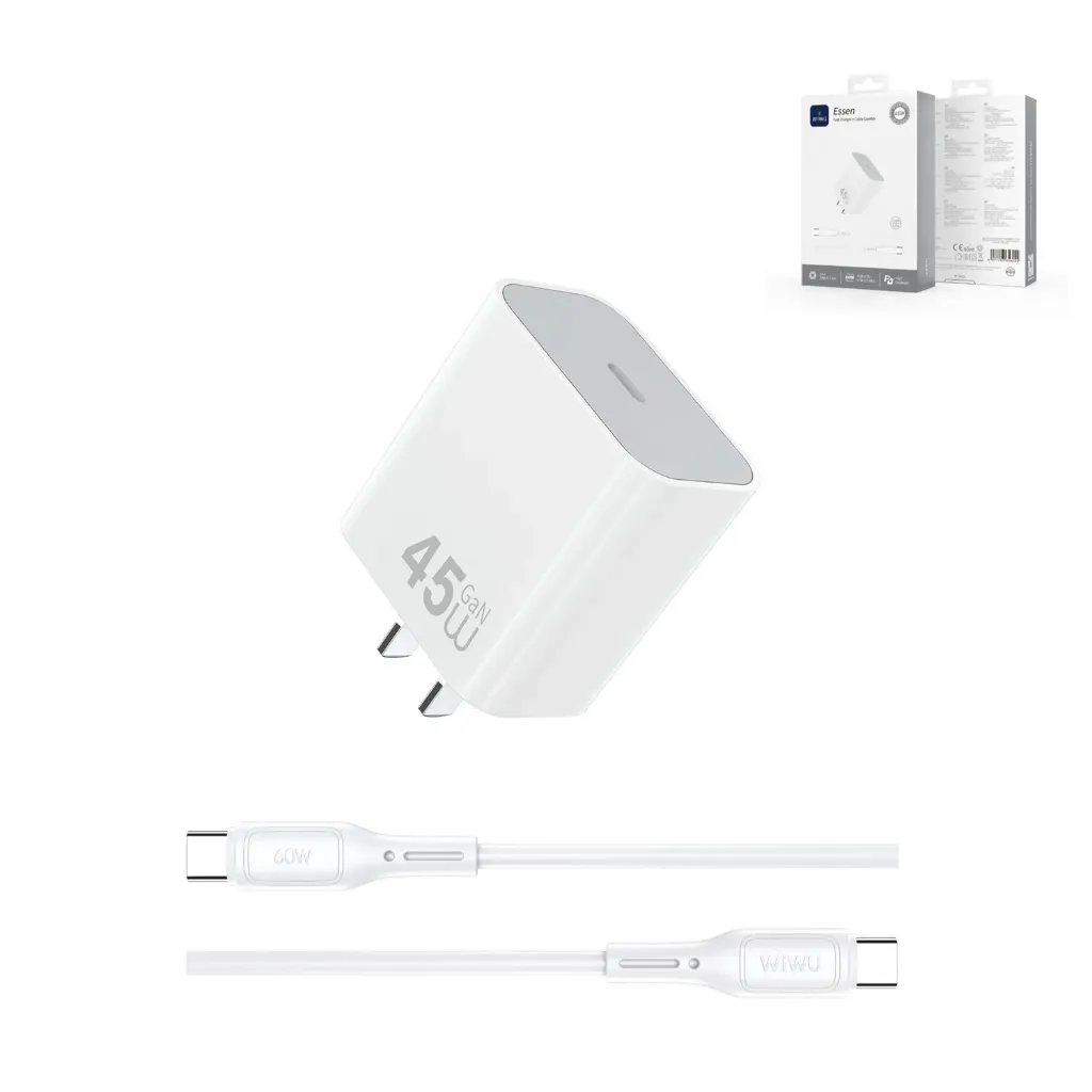 WIWU Essen Wi-G024 45W GaN Charger + USB-C Cable Combo (White)