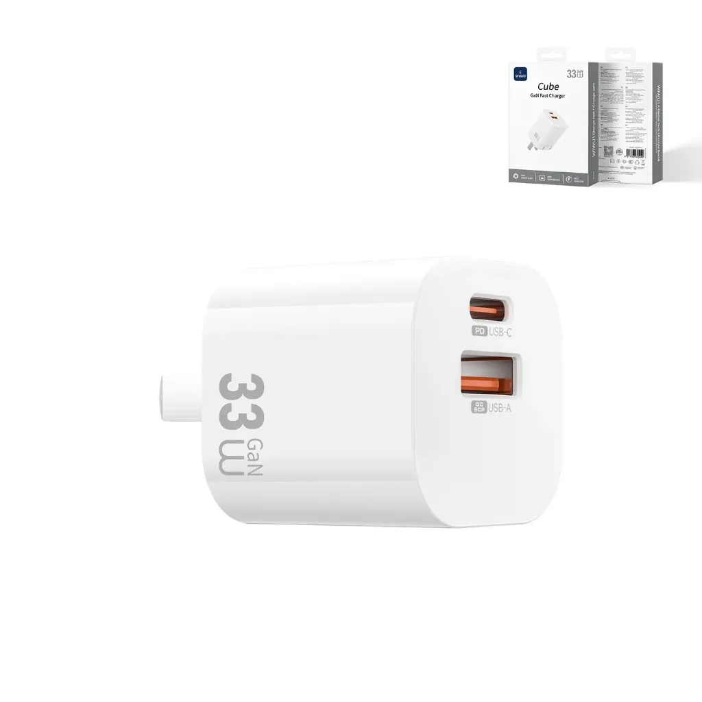 WIWU Cube Wi-G017 33W GaN Fast Charger (USB-A + USB-C, PD) (White)
