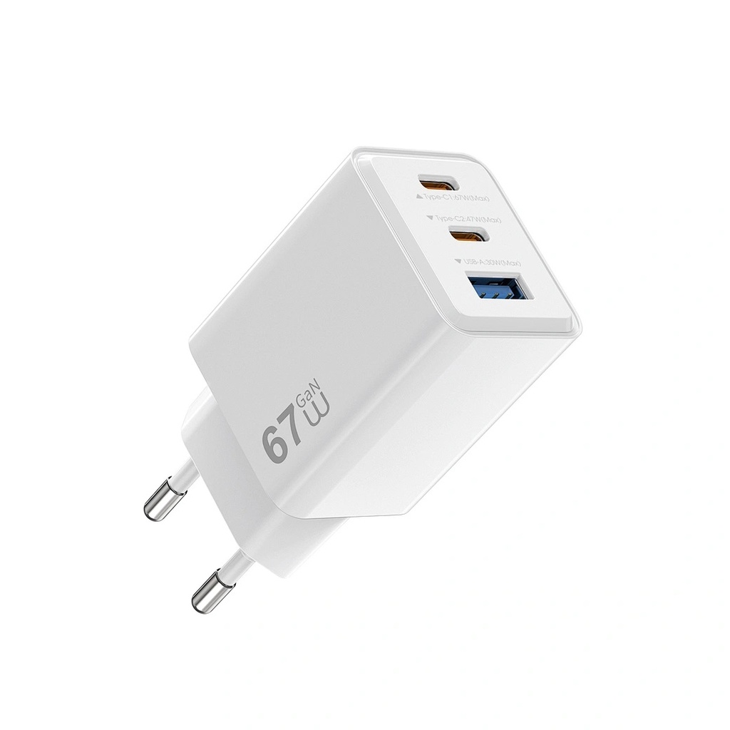 WiWU Cube Wi-G026 67W GaN Fast Charger (2x USB-C + USB-A) (White)