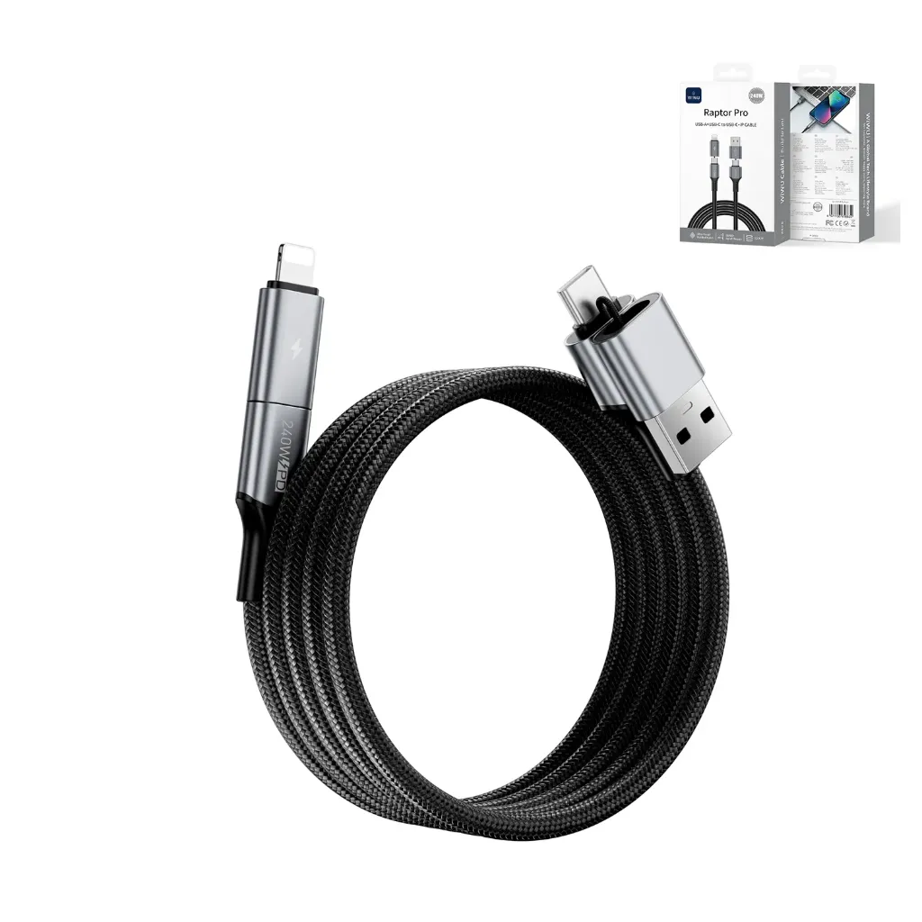 WIWU Raptor Pro Wi-C085 240W 4-in-1 A+C to C+L Cable 1.2m (2nd Gen) (Black)