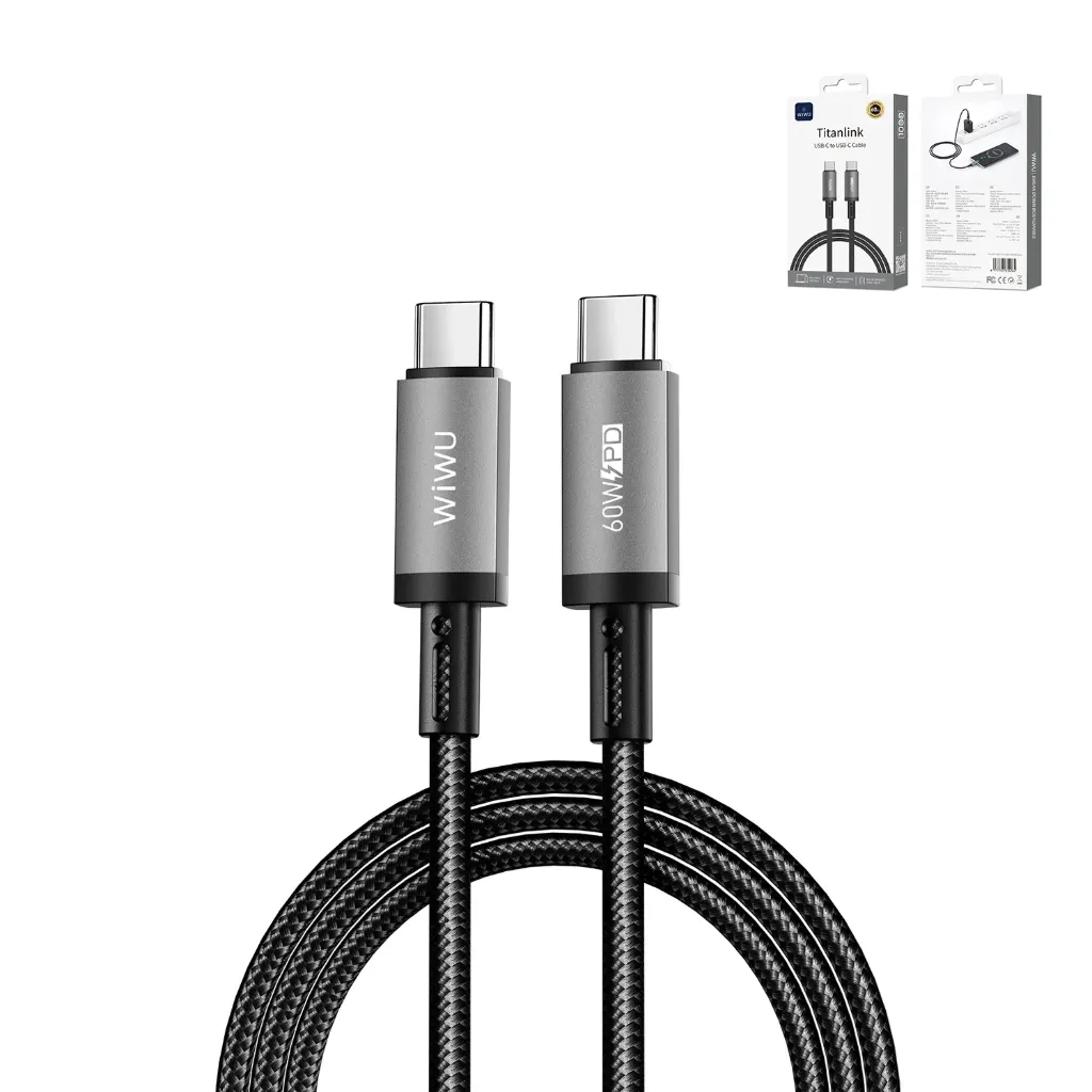 WIWU Titanlink Wi-C057 60W USB-C to USB-C Braided Cable 1m (Grey)