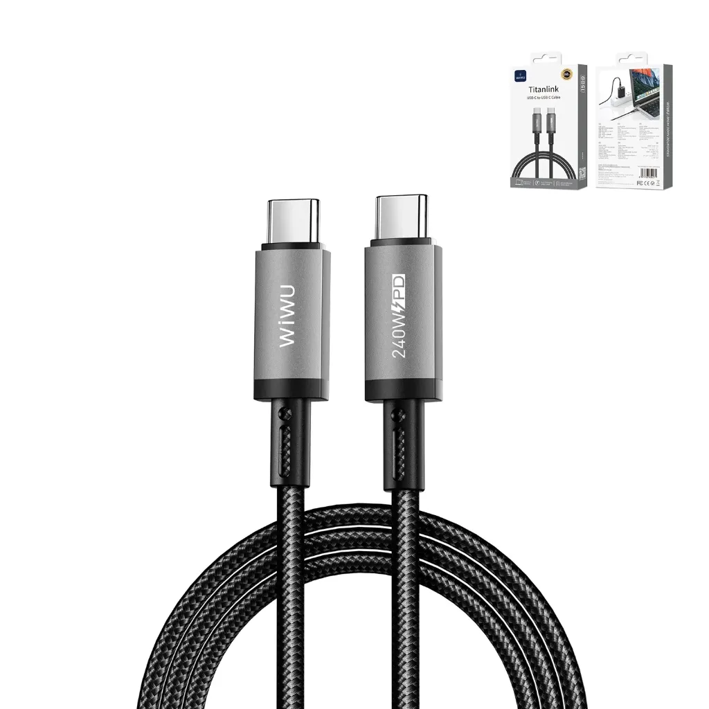 WIWU Titanlink Wi-C058 240W USB-C to USB-C Braided Cable 1.5m (Grey)