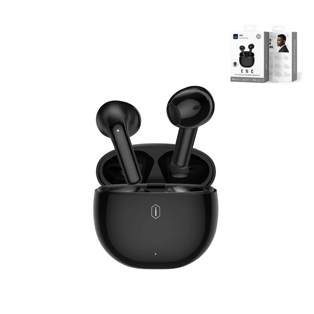 WIWU T31 ENC Wireless Earbuds (BT 5.3, 4-Mic ENC, IPX4) (Black)