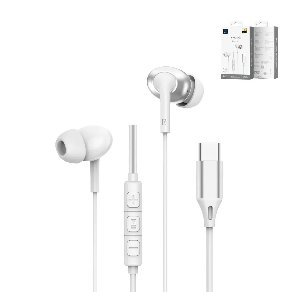WIWU EB318 Type-C Stereo Wired Earbuds with Mic (White)