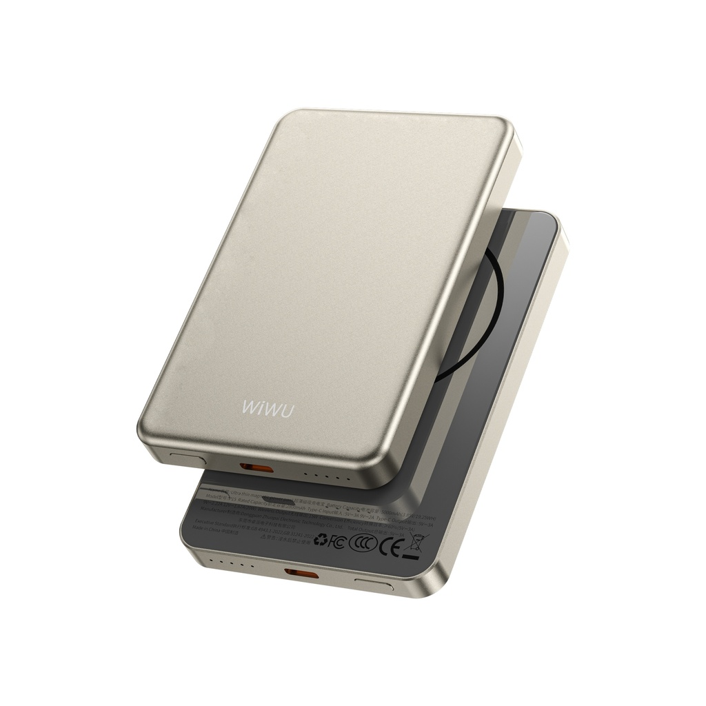 WiWU Ultra Thin P15 5000mAh Magnetic Wireless Power Bank (20W + 15W MagSafe) (Titanium Gold)