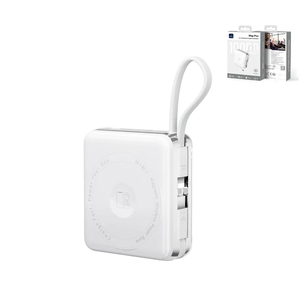 WIWU 3-in-1 Mag Plus XF17 10000mAh Magnetic Power Bank (15W Wireless) (White)