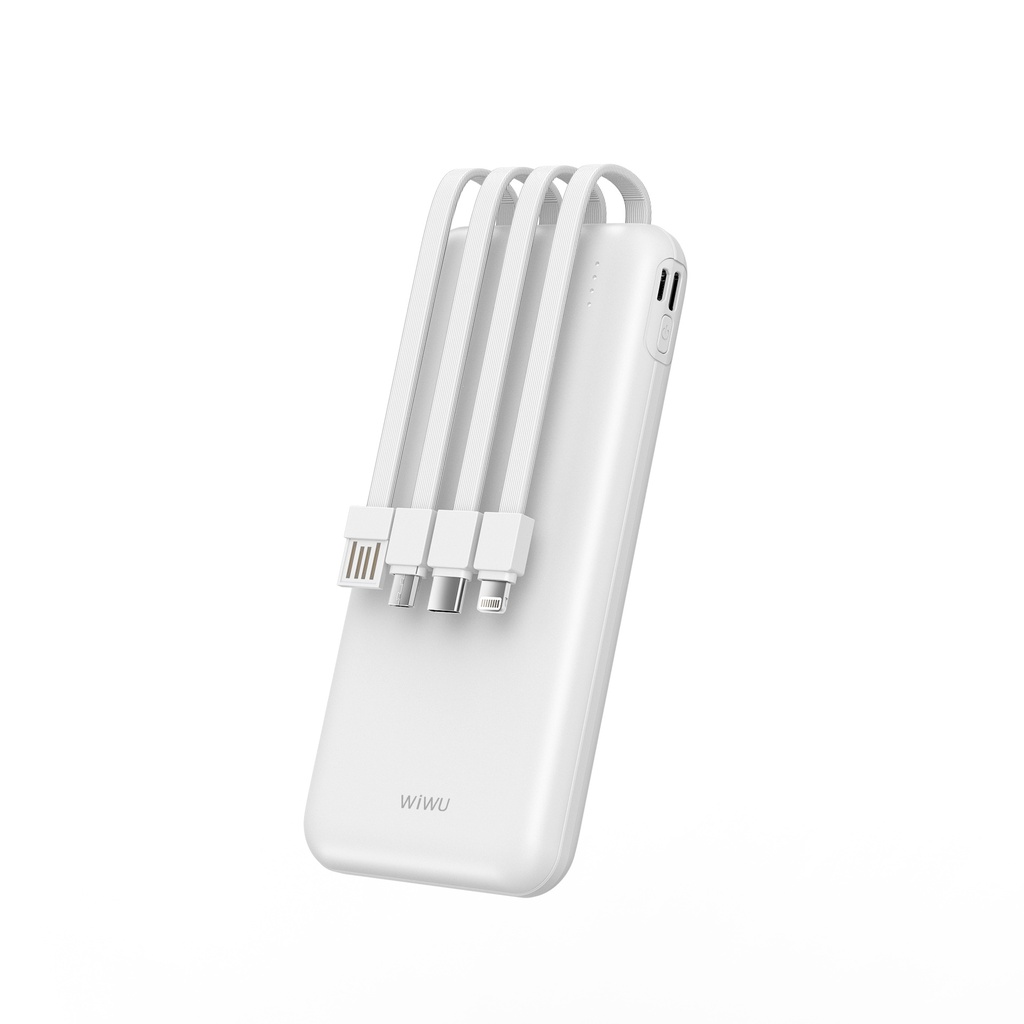 WiWU Essen P-08B 10000mAh Power Bank (Built-in Cables) (White)