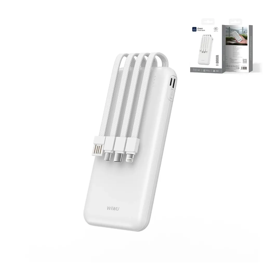 WIWU Essen P-08B 10000mAh Power Bank (Built-in Cables) (White)