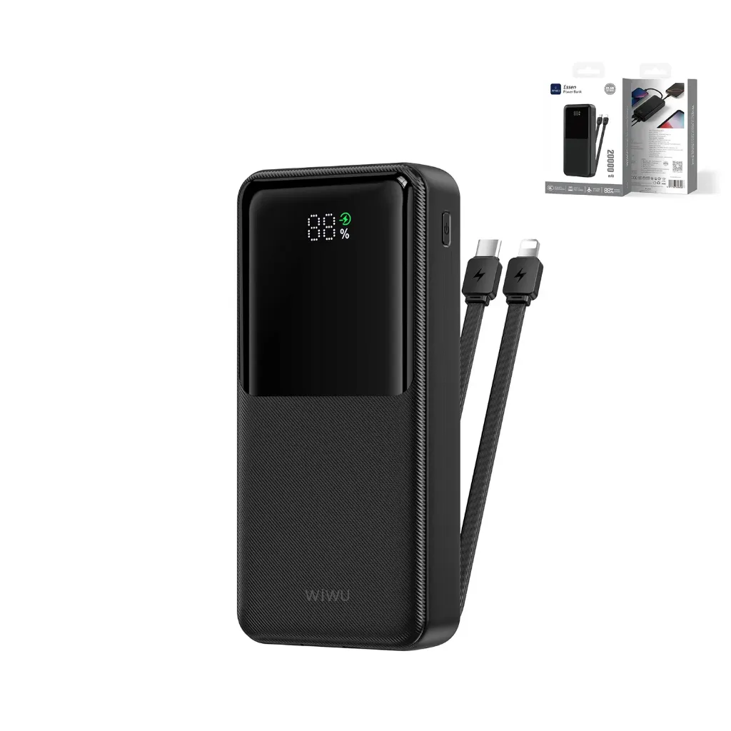 WIWU Essen Wi-P082 20000mAh Power Bank 22.5W (USB-C/USB-A, 3C Certified) (Black)
