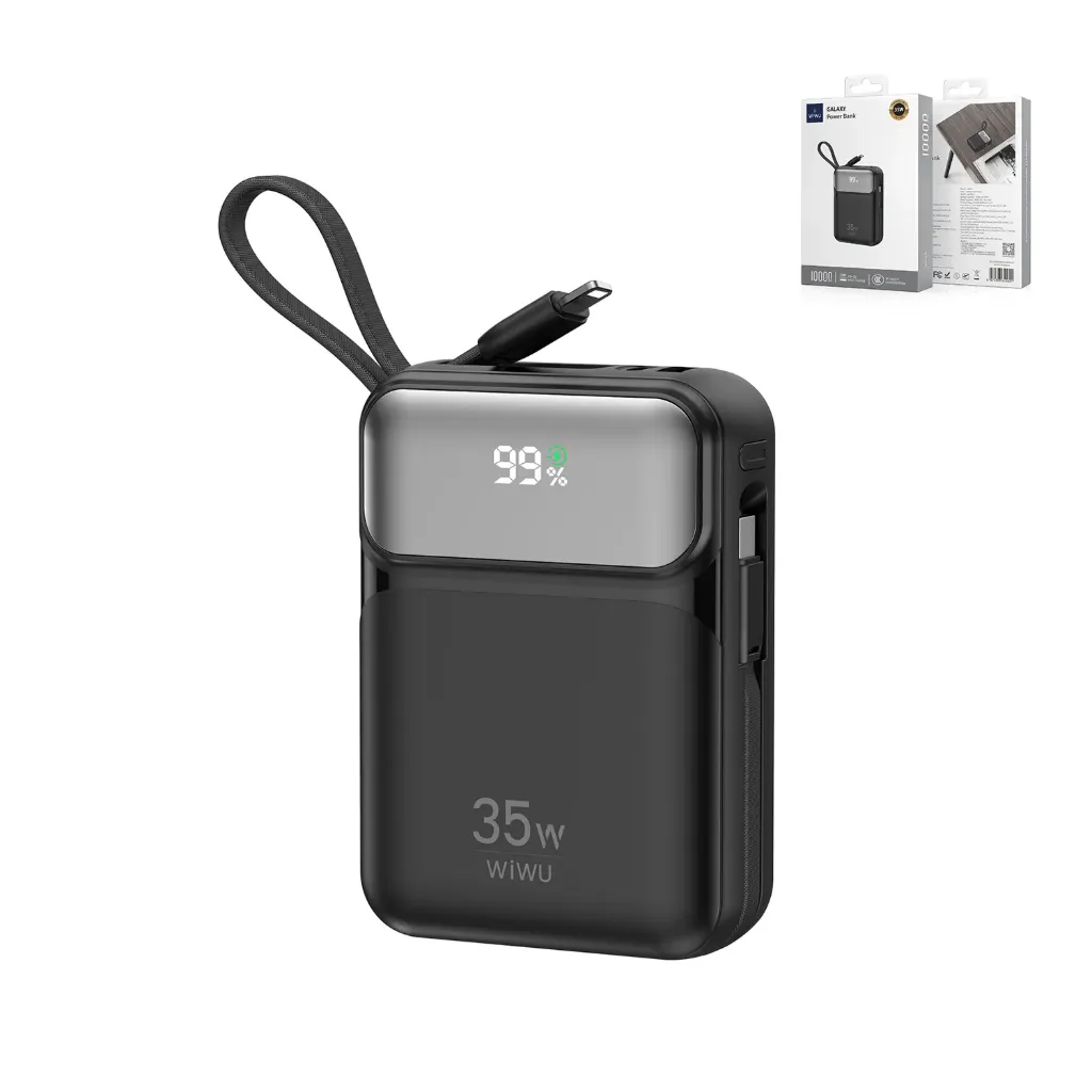 WIWU Galaxy Wi-PB107 10000mAh Power Bank 35W (Built-in L+C Cable) (Black)