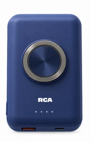 RCA 3-in-1 MagSafe-Compatible Power Bank with Ring Stand, 5000mAh (Blue) (PB-101)