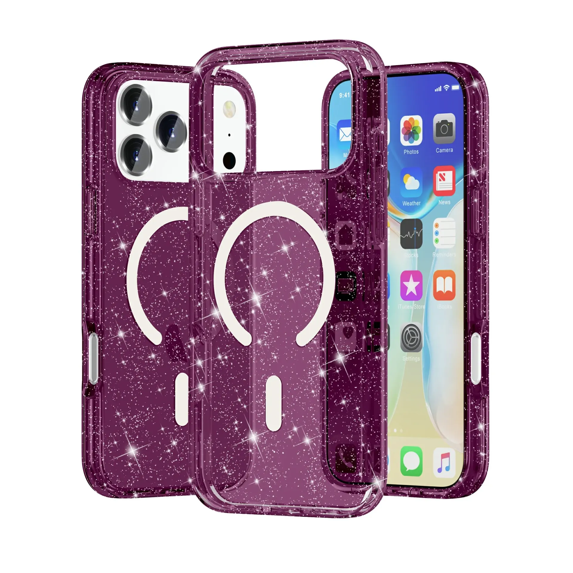 Transparent Color Case with Magsafe for iPhone 17 Pro Max / 18 Pro Max - Sparkle Dark Cherry