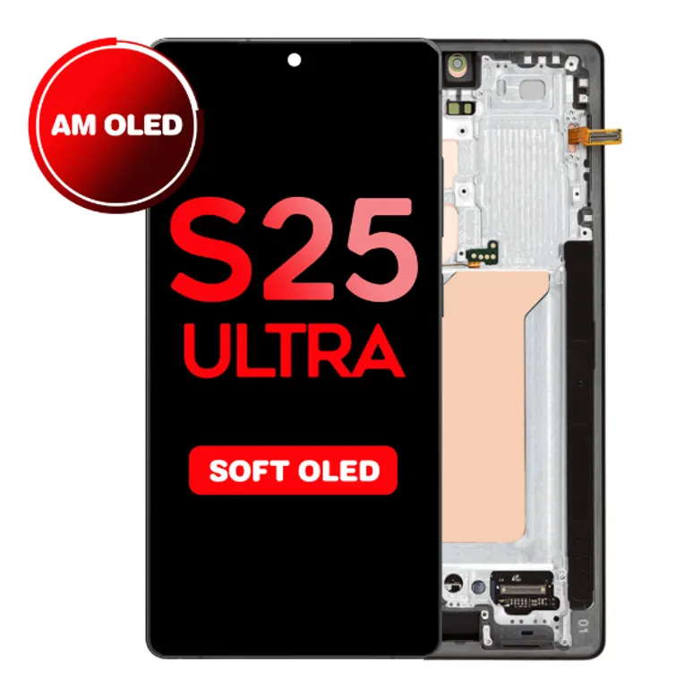 OLED Assembly for Samsung Galaxy S25 Ultra (S938) with Frame - Titanium Black (Aftermarket OLED)