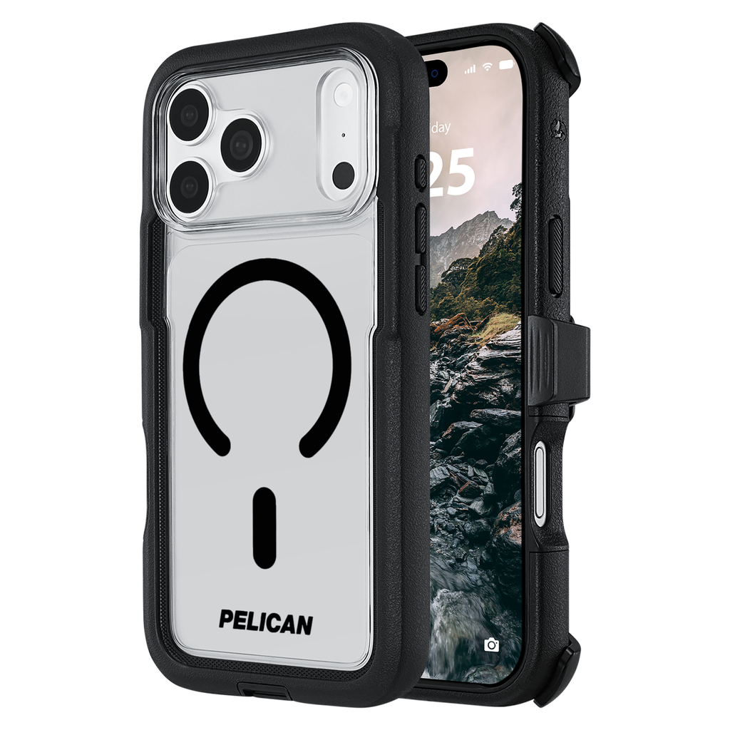 Pelican - Voyager Magsafe Case With Holster For Apple Iphone 18 Pro / 17 Pro - Black And Clear