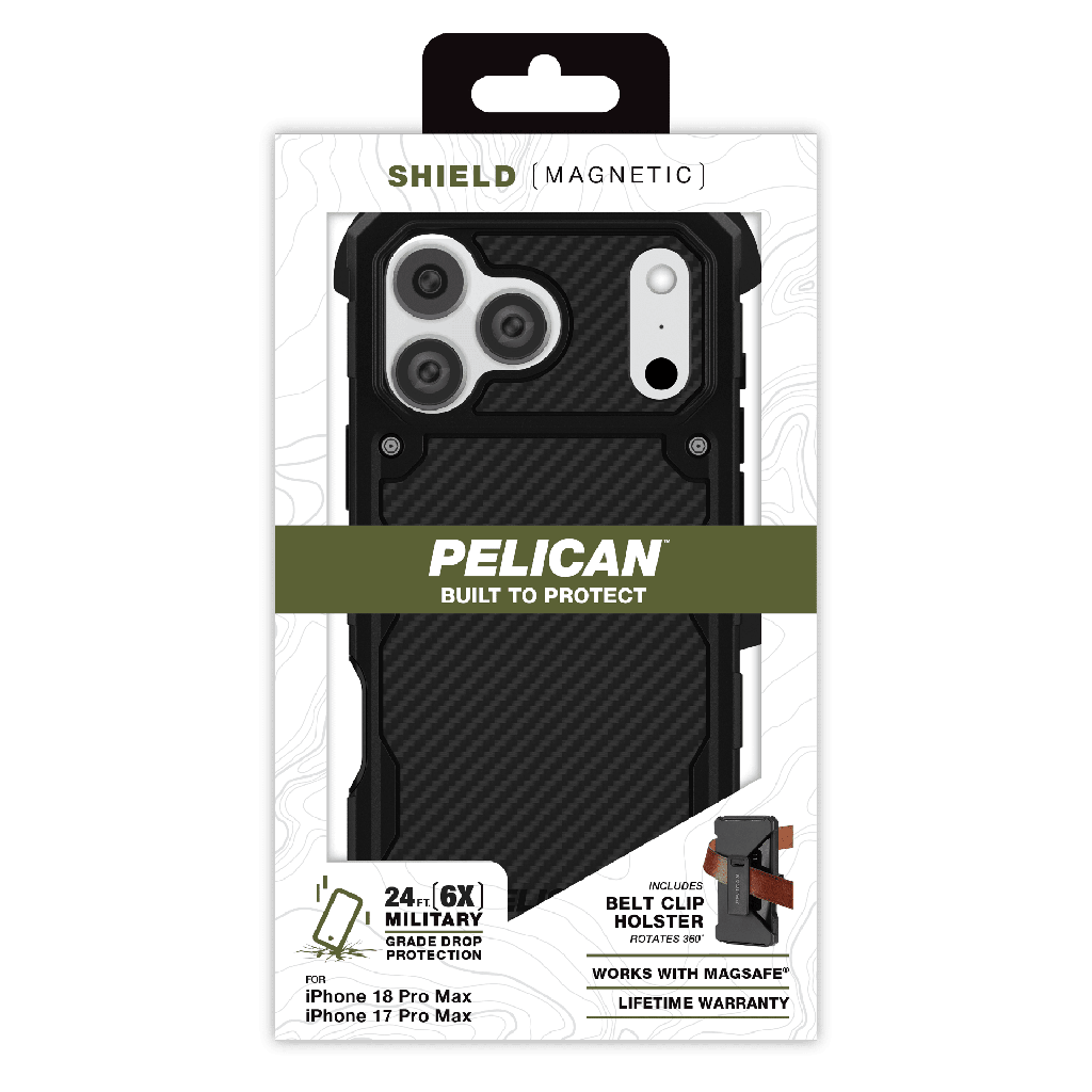 Pelican - Shield Magsafe Case With Holster For Apple Iphone 18 Pro Max / 17 Pro Max - Carbon Fiber