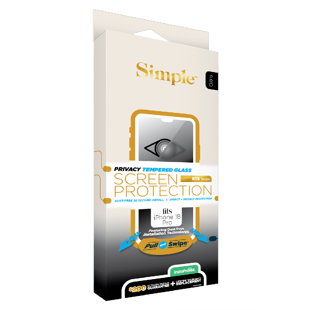 Simple - 200 Guided Tempered Glass Privacy Screen Protector For Apple Iphone 18 Pro - Clear