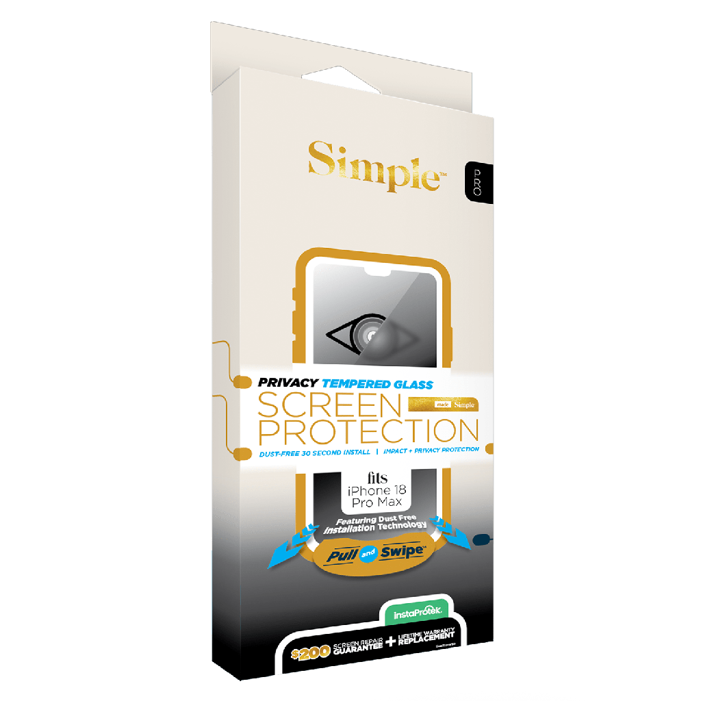 Simple - 200 Guided Tempered Glass Privacy Screen Protector For Apple Iphone 18 Pro Max - Clear