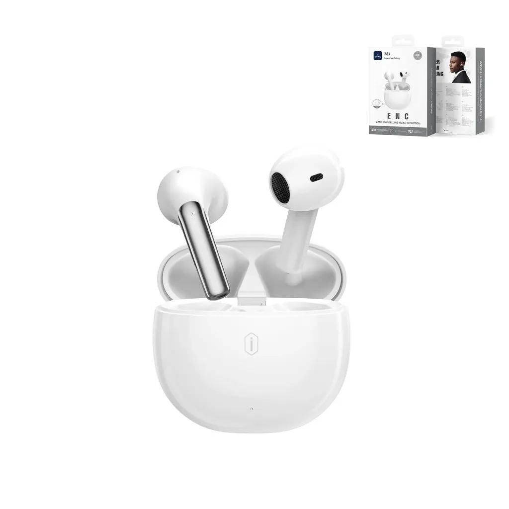 WIWU T31 ENC Wireless Earbuds (BT 5.3, 4-Mic ENC, IPX4) (White)