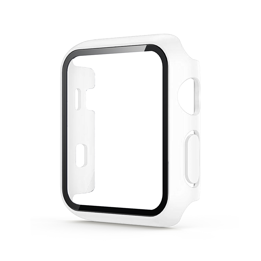 Hard PC Case with Tempered Glass For iWatch 38mm - White