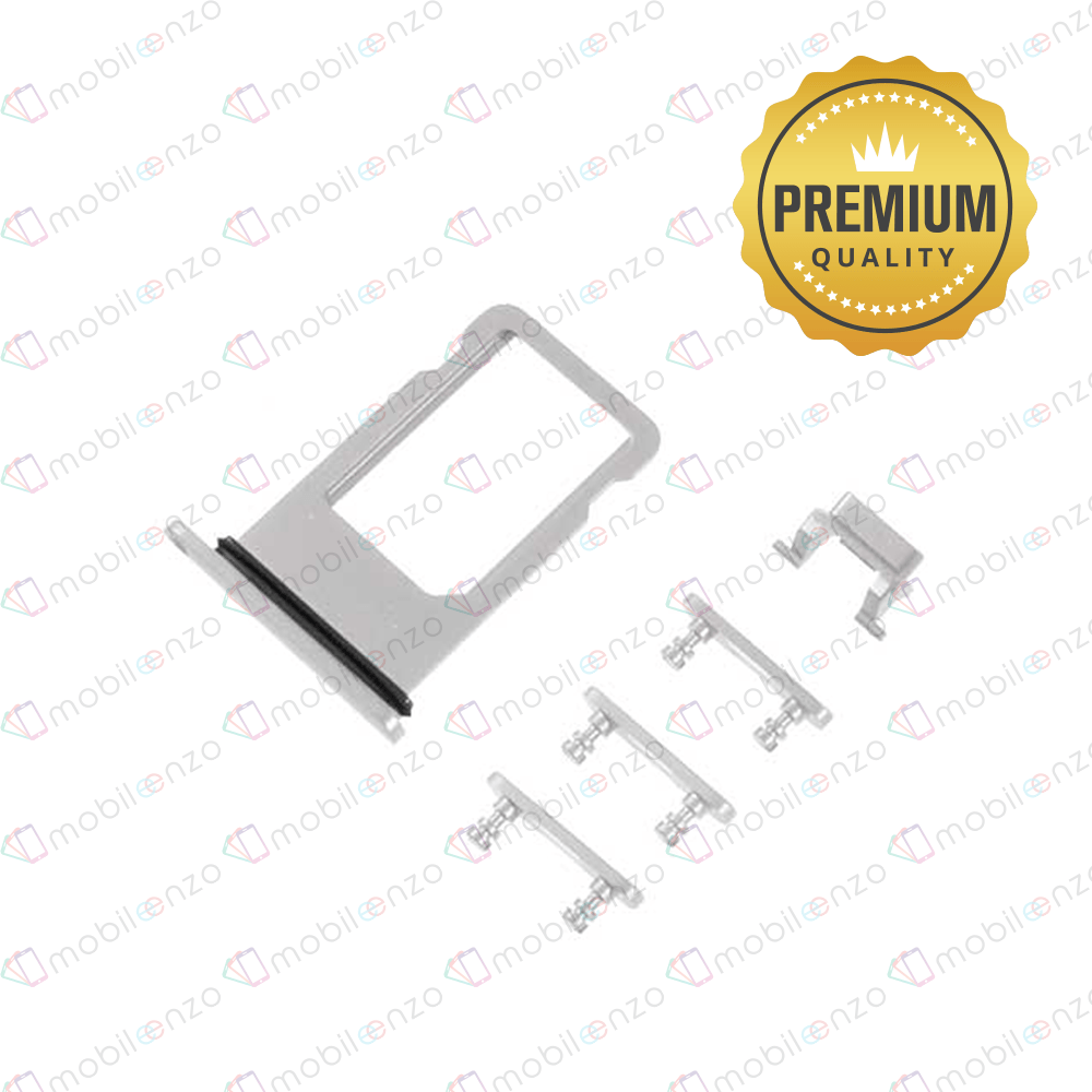 Sim Card Tray and Hard Buttons Set for iPhone 8 Plus (Premium Quality) - Silver