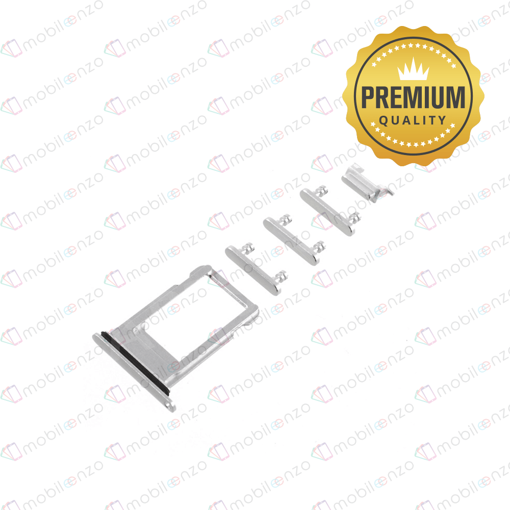 Sim Card Tray and Hard Buttons Set for iPhone 8 (Premium Quality) - Silver