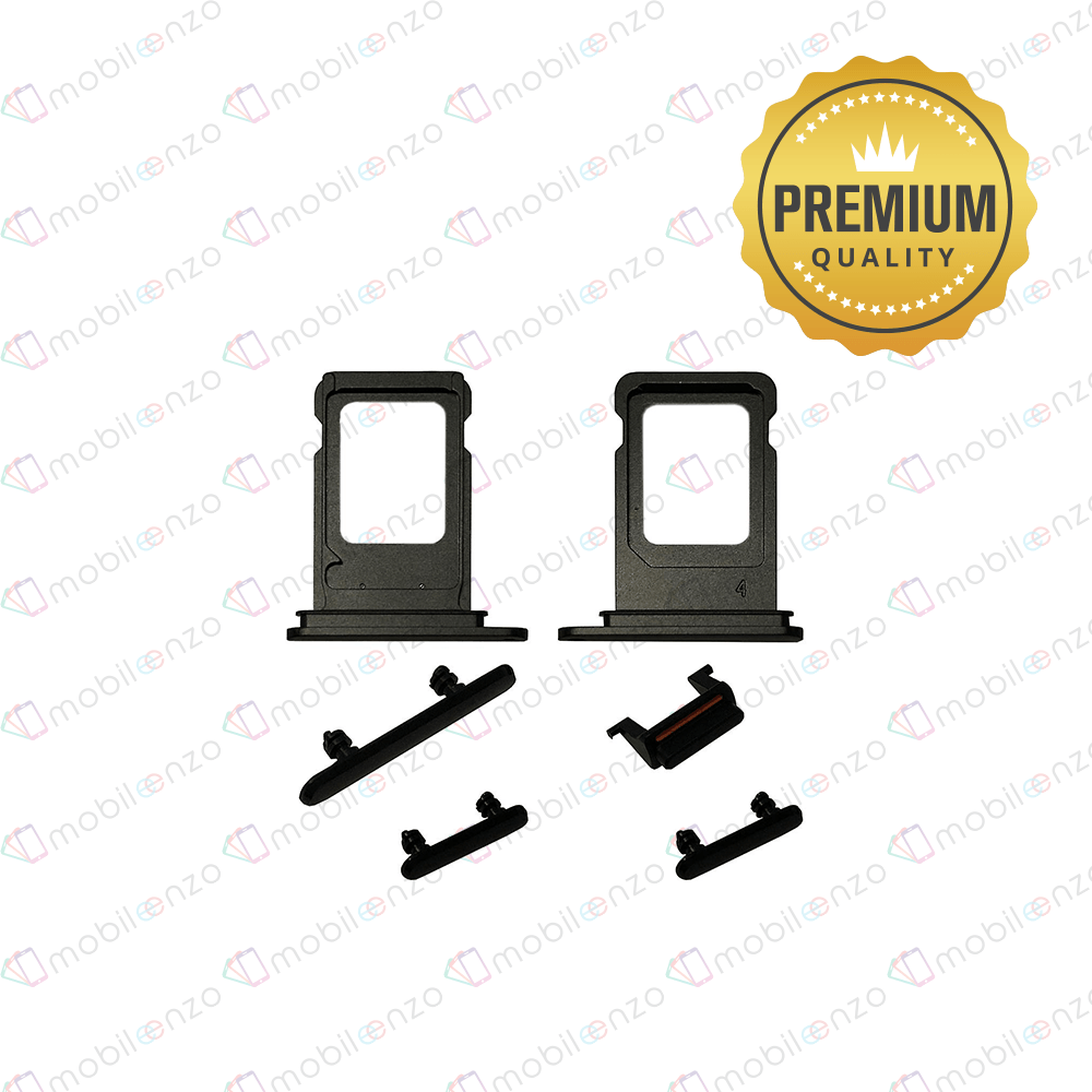 Sim Card Tray and Hard Buttons Set for iPhone XR (Premium Quality) - Black
