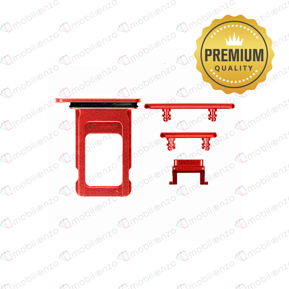 Sim Card Tray and Hard Buttons Set for iPhone XR (Premium Quality) - Red