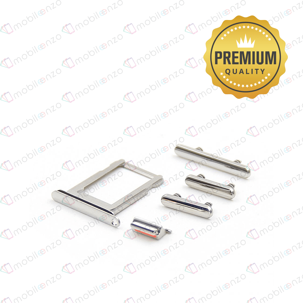 Sim Card Tray and Hard Buttons Set For iPhone X (Silver) (Premium)