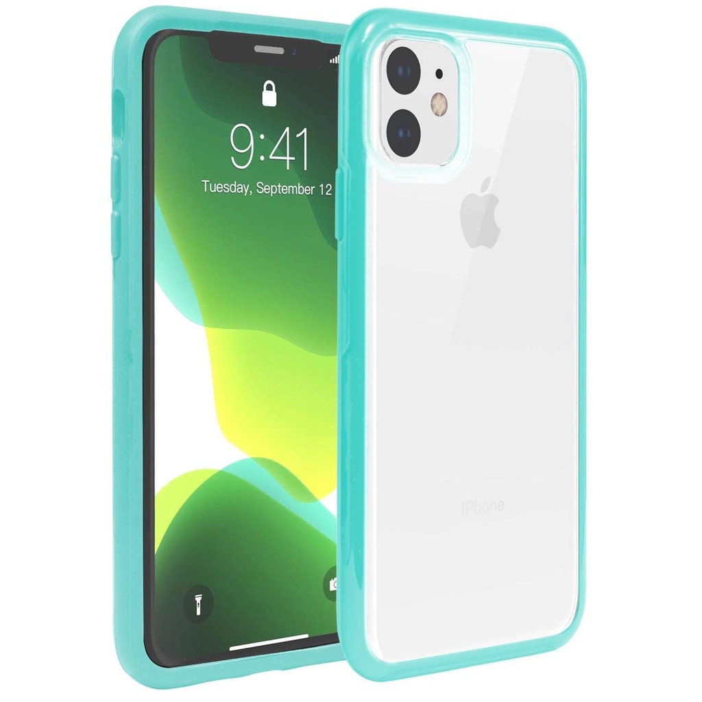 Hard Shell Transparent Back Case  for iPhone 11 Pro - Teal Edge