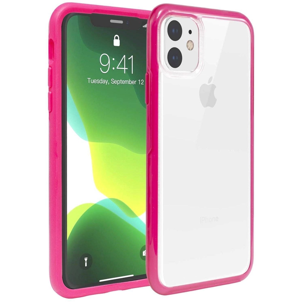 Hard Shell Transparent Back Case  for iPhone 11 Pro Max - magenta Edge