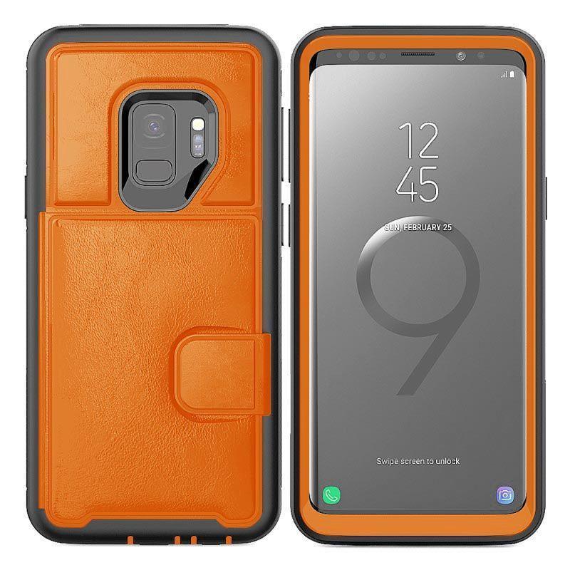 Dual Leather Card Case  for Galaxy S9 - Orange