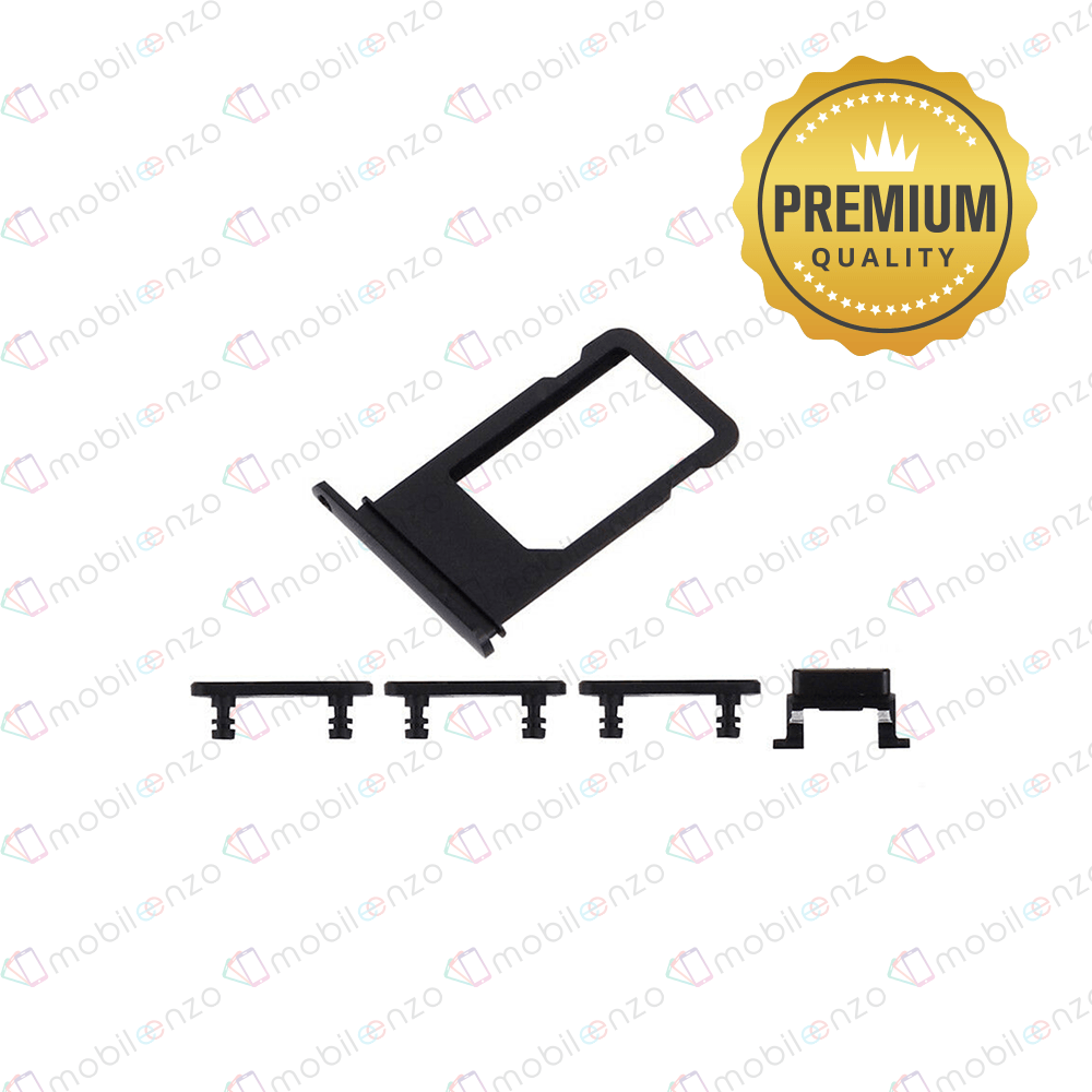 Sim Card Tray and Hard Buttons Set for iPhone 7 Plus (Premium Quality) - Black