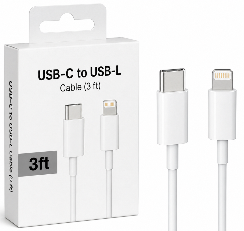 USB-C to USB-L Cable (3 ft) (White)