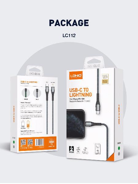 LDNIO LC112 30W Fast PD USB Data Cable USB-C to USB-L (6.6 ft)