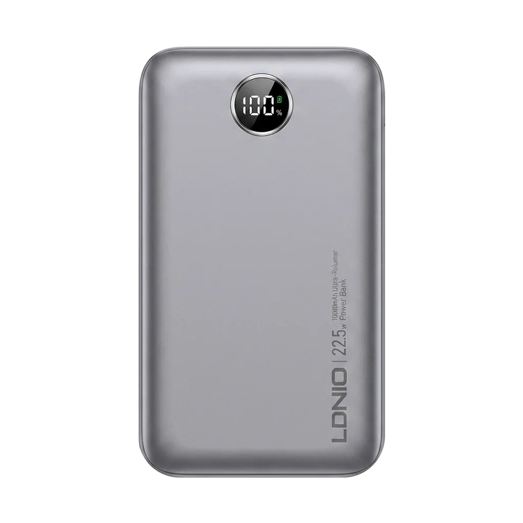 LDNIO PQ10 10000 mAh Portable Fast Charger Power Bank (Gray) (Ground Shipping Only)