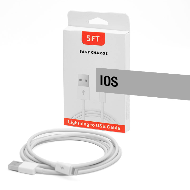 USB-L to USB-A Fast Cable Charger (5 ft) (White)