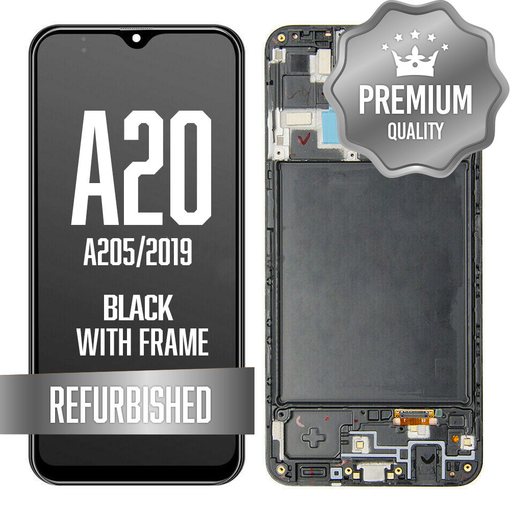 LCD Assembly with frame for Galaxy A20 (A205/2019) - Black (Premium/Refurbished)