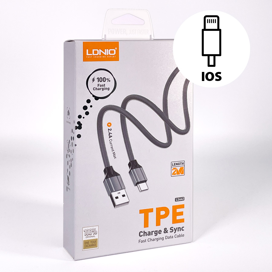 LDNIO LS442 TPE Charge & Sync Data Cable for USB-L (6 ft) (Gray)