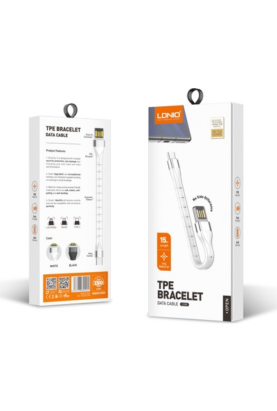 LDNIO TPE Bracelet Fast Charging & Data Cable for Type C (LS50) Black