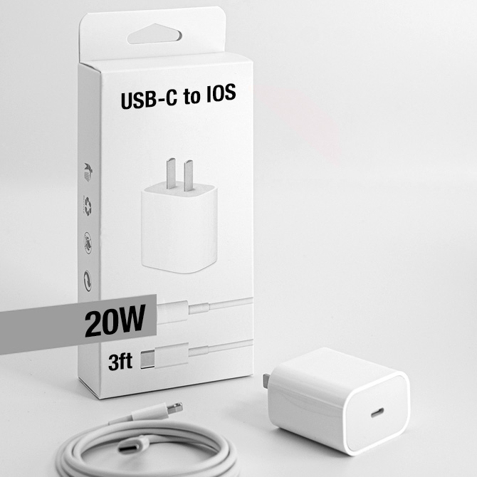 USB-C / PD Fast Charger / 20W Power Adapter with 3ft USB-C to IOS Cable