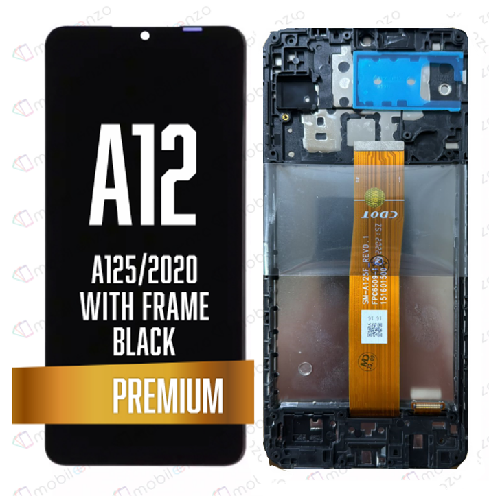 LCD Assembly with frame for Galaxy A12 (A125/2020) - Black (Premium/Refurbished)