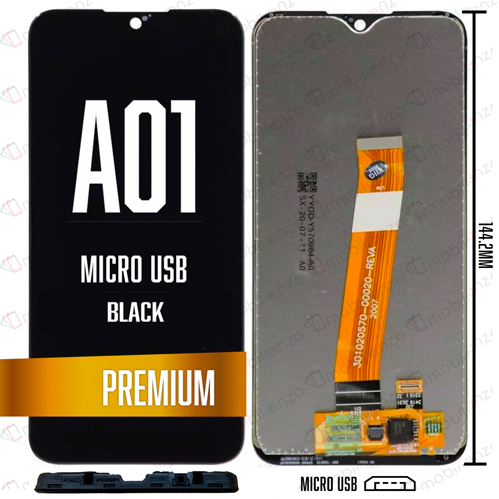 LCD Assembly For Samsung Galaxy A01 (A015A/A015F/2020 (Micro USB Frame / Narrow FPC Connector) - Black (Premium) 