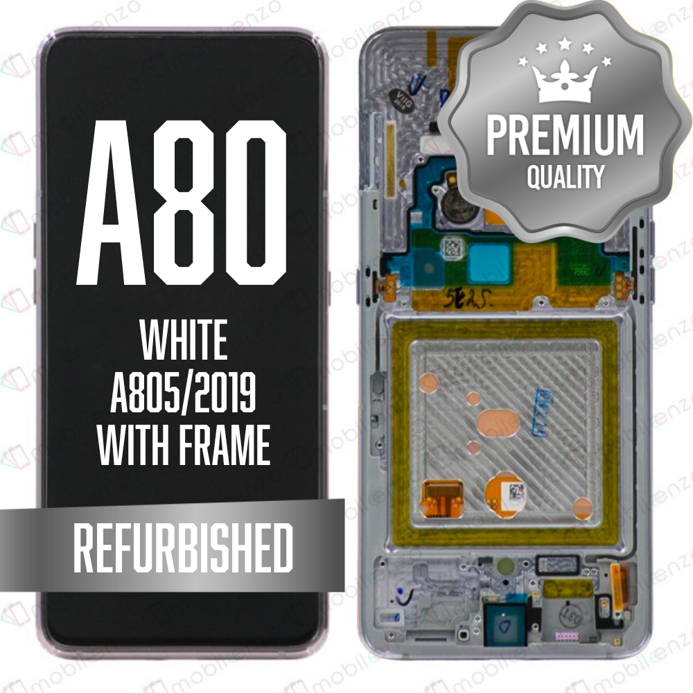 LCD Assembly for Galaxy A80 (A805/2019) with Frame - White (Premium/Refurbished)