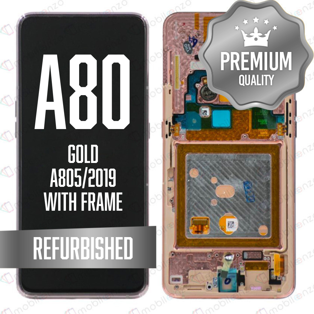 LCD Assembly for Galaxy A80 (A805/2019) with Frame - Gold (Premium/Refurbished)