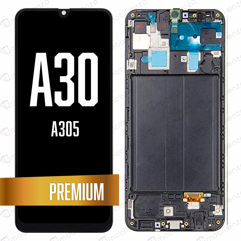 LCD Assembly for Galaxy A30 (A305) with Frame - Black (Premium/Refurbished) 