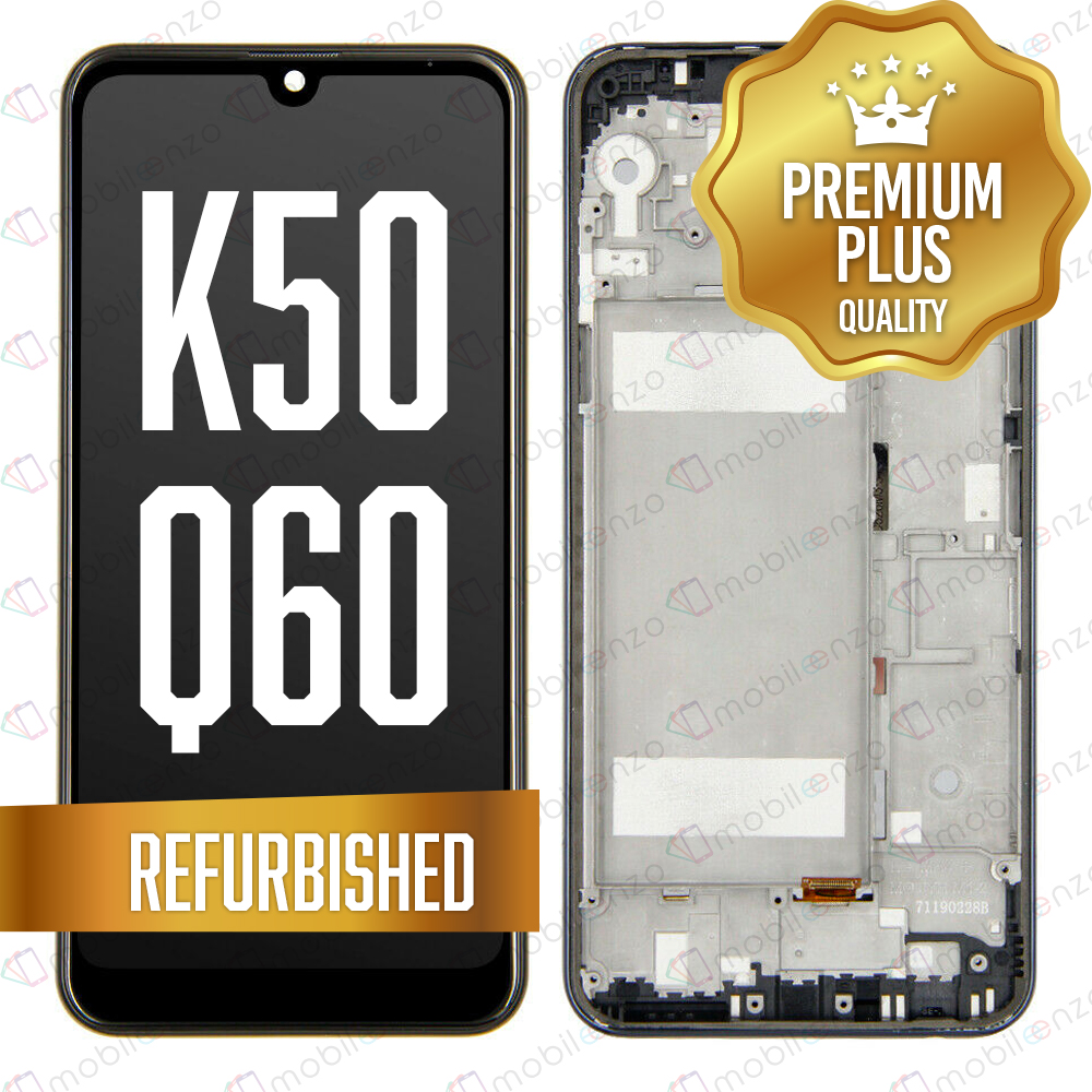 LCD ASSEMBLY WITH FRAME COMPATIBLE FOR LG Q60 (SINGLE CARD VERSION) / K50 (2019 / X520) (REFURBISHED) (AURORA BLACK)