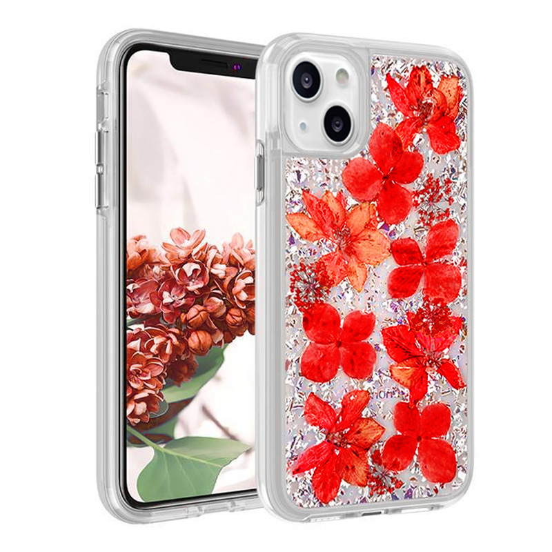 Real Flower Protector Case for IPhone 13 (6.1) - Red