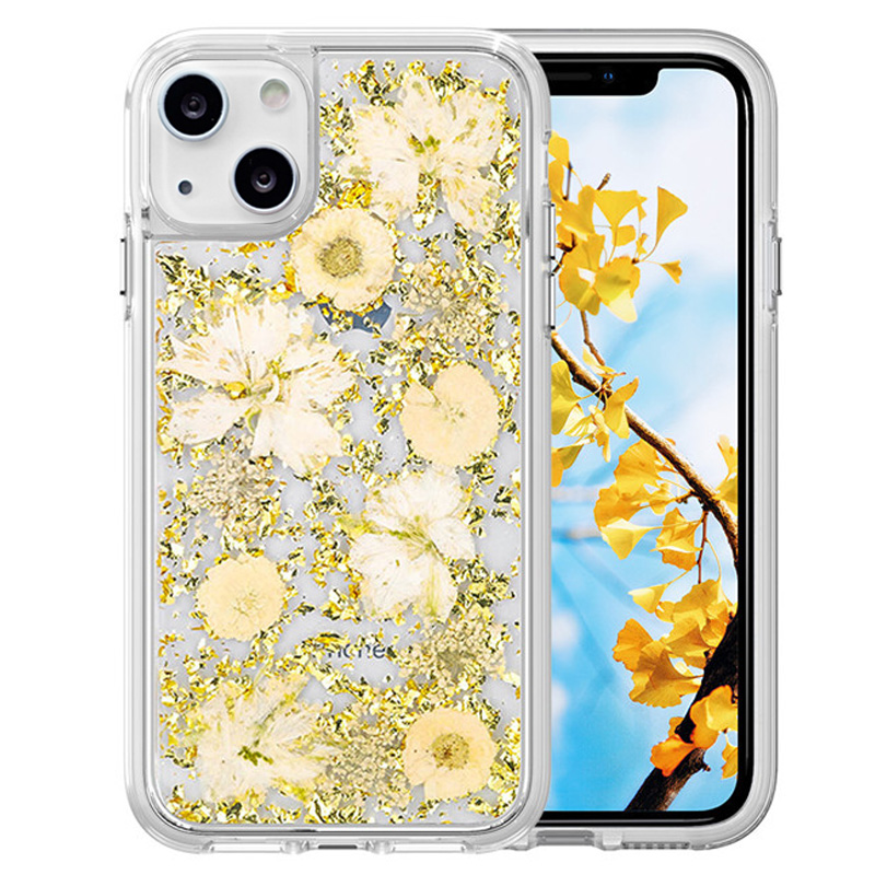 Real Flower Protector Case for IPhone 13 (6.1) - Gold
