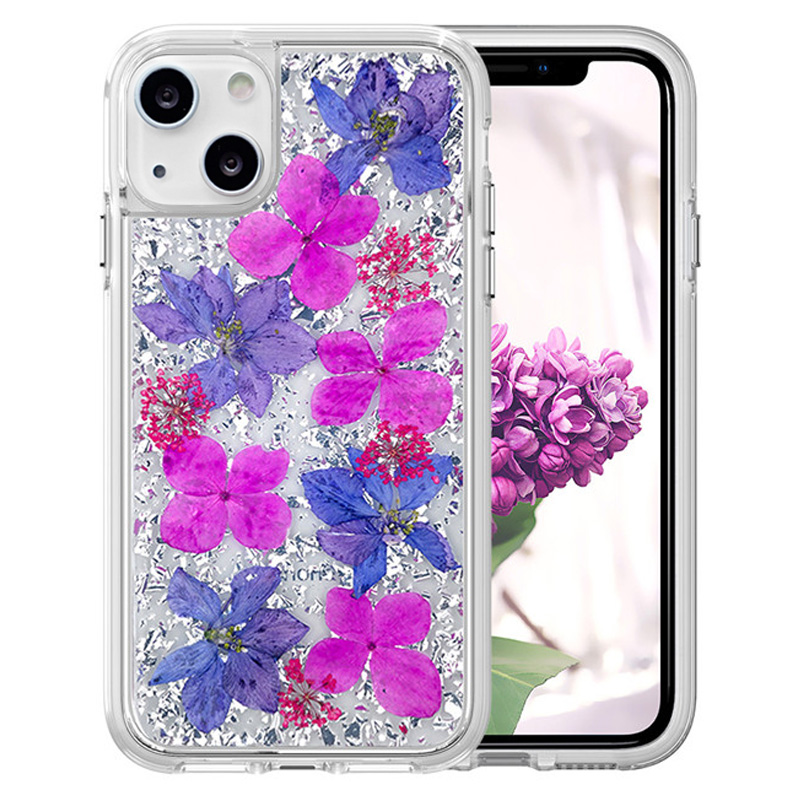 Real Flower Protector Case for IPhone 13 (6.1) - Purple